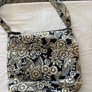 Vera Bradley Black and Cream Crossbody Bag with Floral Design